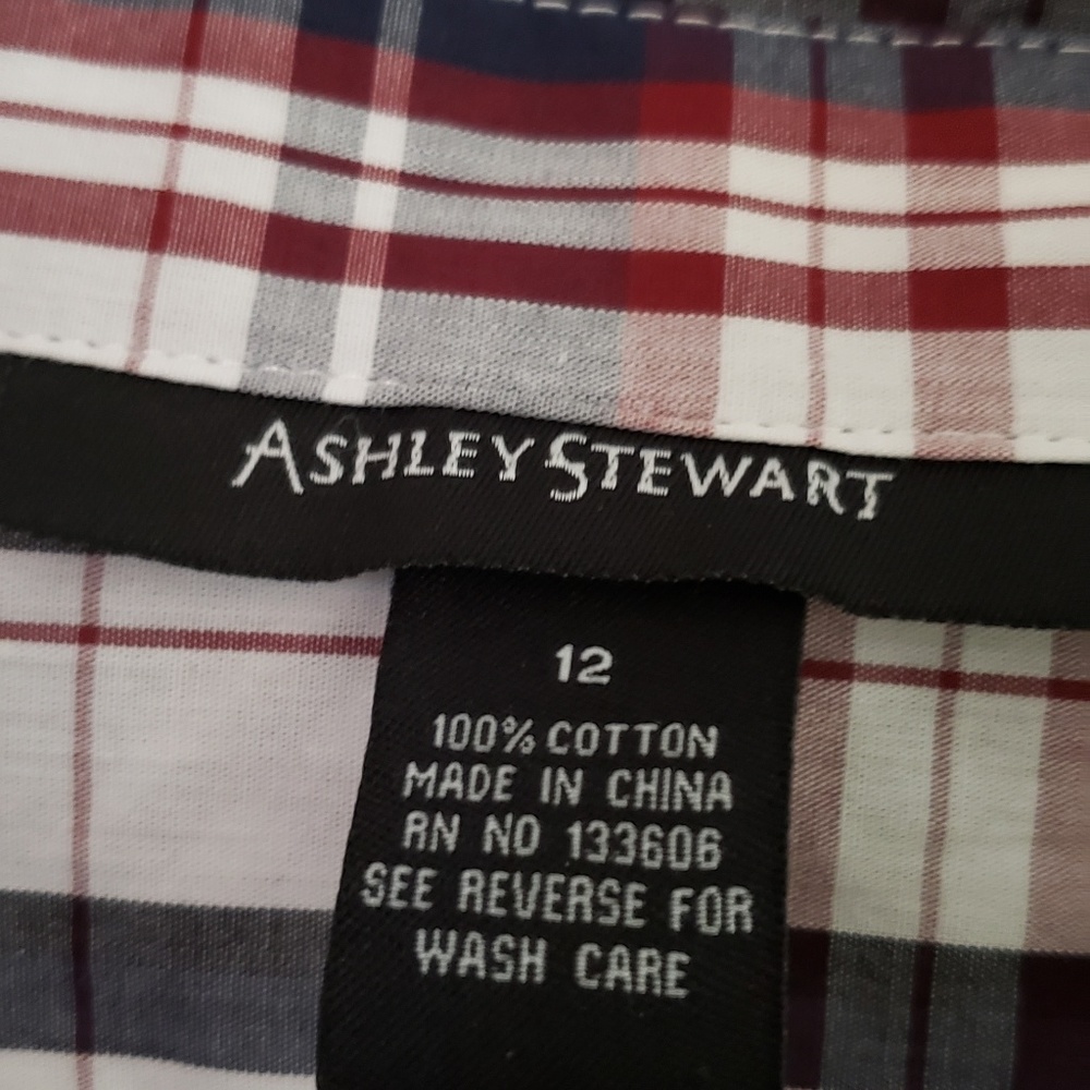 Ashley Stewart Plaid Peplum Shirt /Top